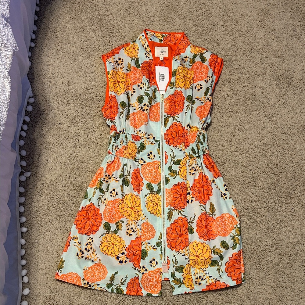 Floral Dress - Orange and Green